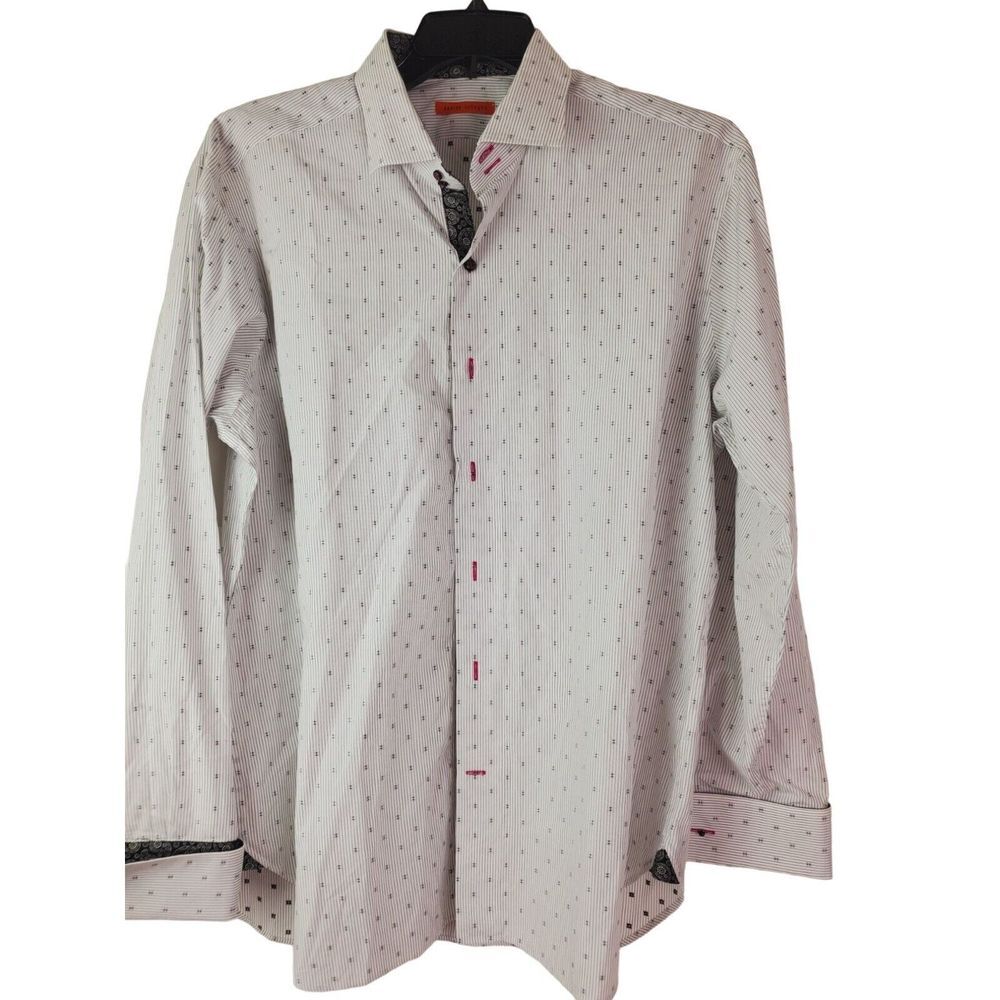 Davide Cutugno Men's White Black‎ Geometric Dress Shirt 44" Tailored